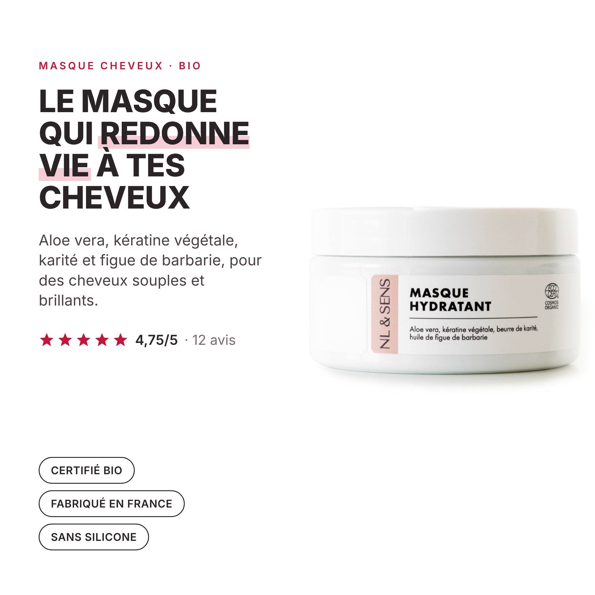 Masque soin hydratant - Certifié bio